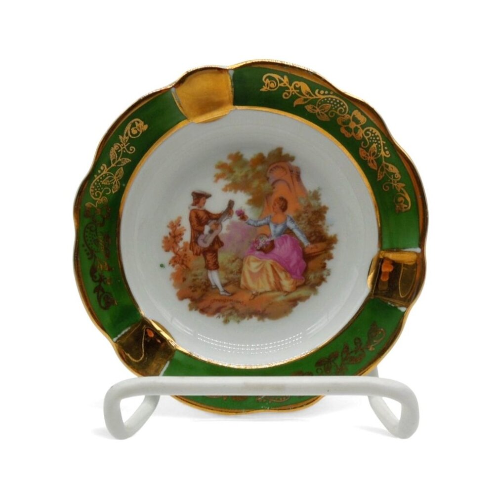 Limoges Ashtray with Romantic Scene Gold Trim Vintage